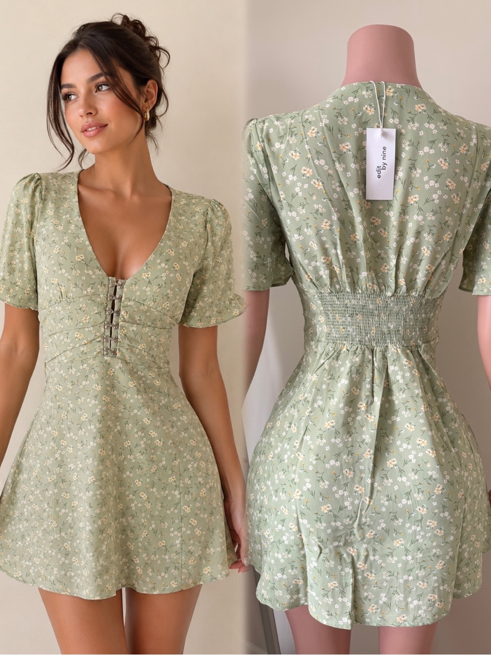 Light Green Floral Mini Dress